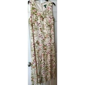 C Wonder Maxi Dress Size 12 Floral Print Drop Waist Chiffon Lined Cottagecore
